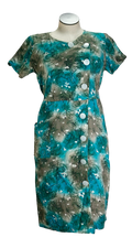 50s Handmade Blue Cotton Dress     w38