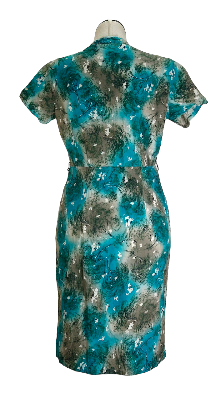 50s Handmade Blue Cotton Dress     w38