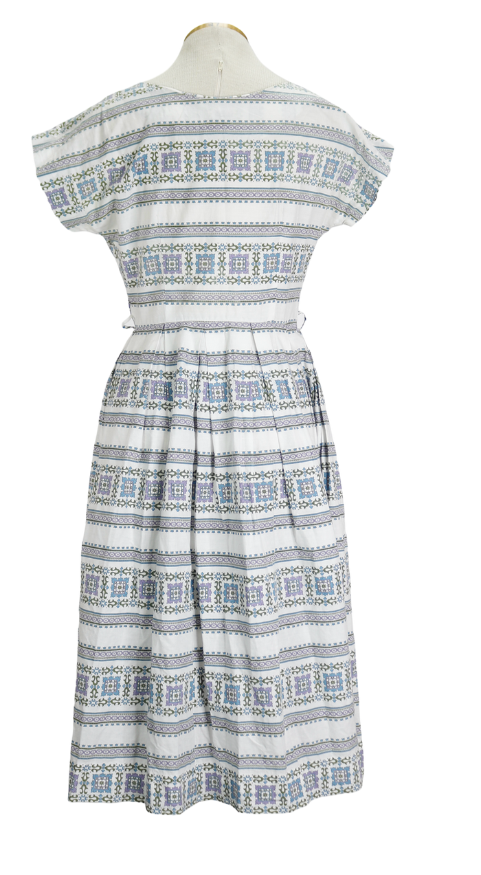 50s Maxan Grn/Purp Pattern Cotton Zip Dress   w27