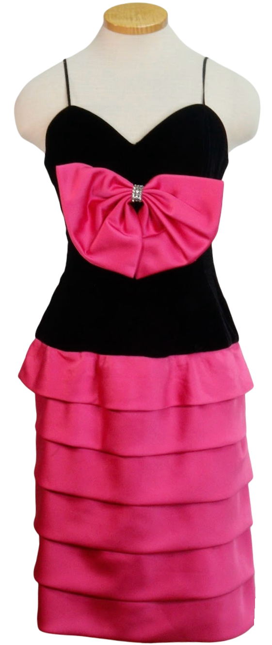 80s Huey Waltzer Blk Velvet, Pink Satin Formal    W28