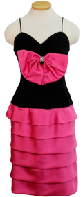 80s Huey Waltzer Blk Velvet, Pink Satin Formal    W28