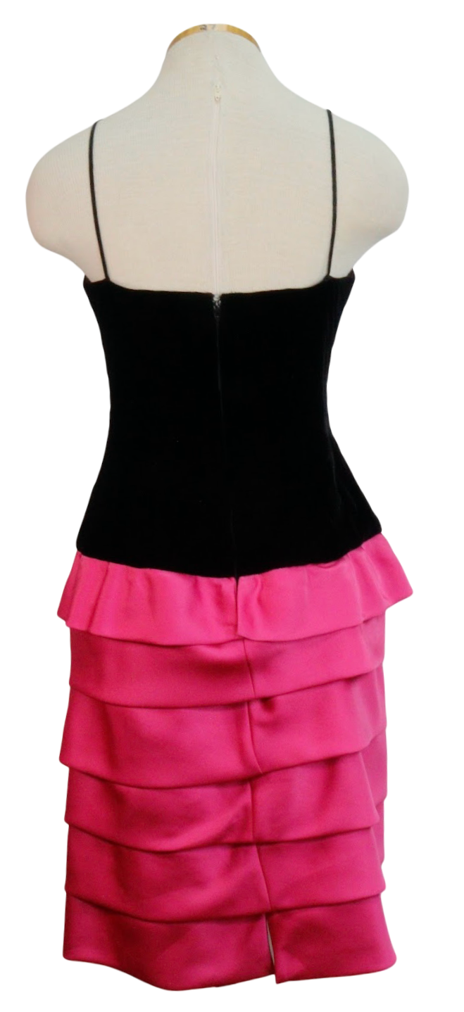 80s Huey Waltzer Blk Velvet, Pink Satin Formal    W28