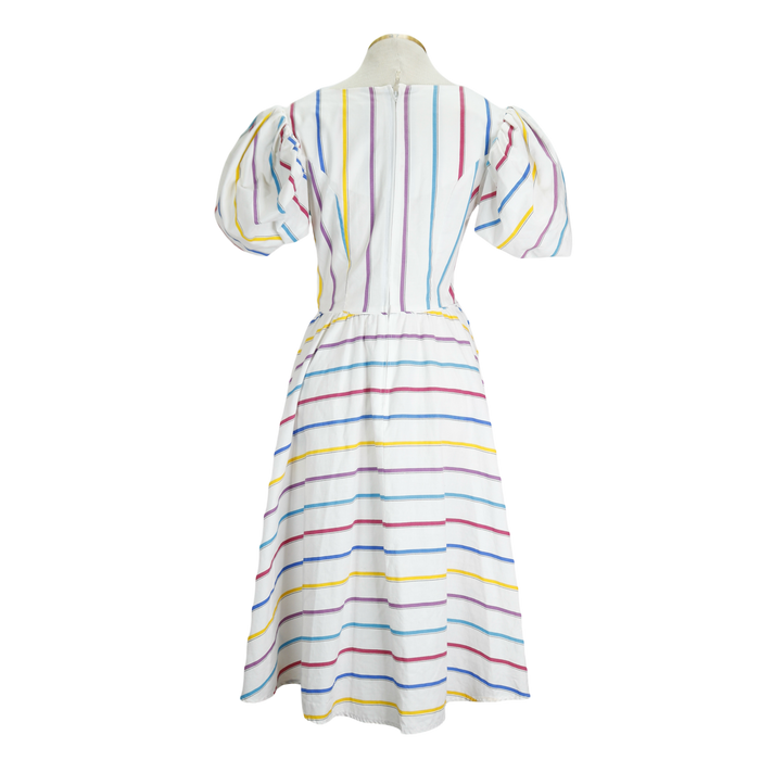 80s Plaza South Rainbow Stripe Mutton Sleeve Dress  w28