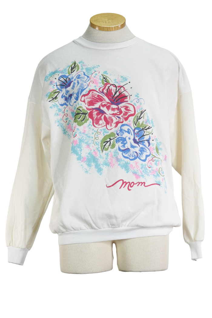 90s Avon White Floral Mom Swtshrt     M/L