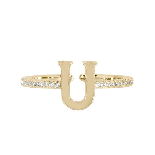 Adjustable Love Letter Yellow Gold Ring | U