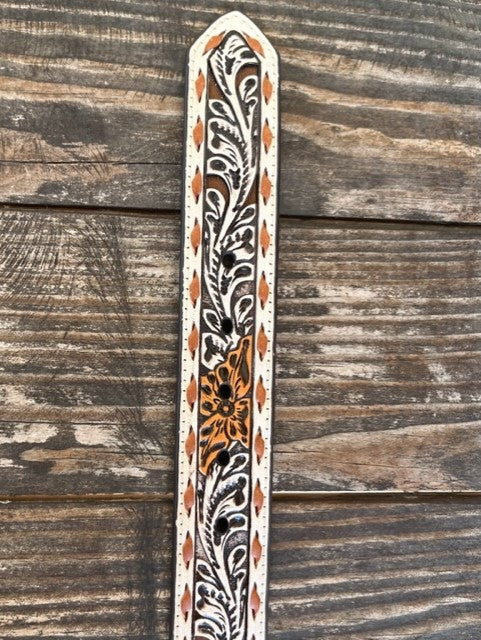 Angel Ranch Western Belt Leather Howdy Floral Buck Lace Ivory
