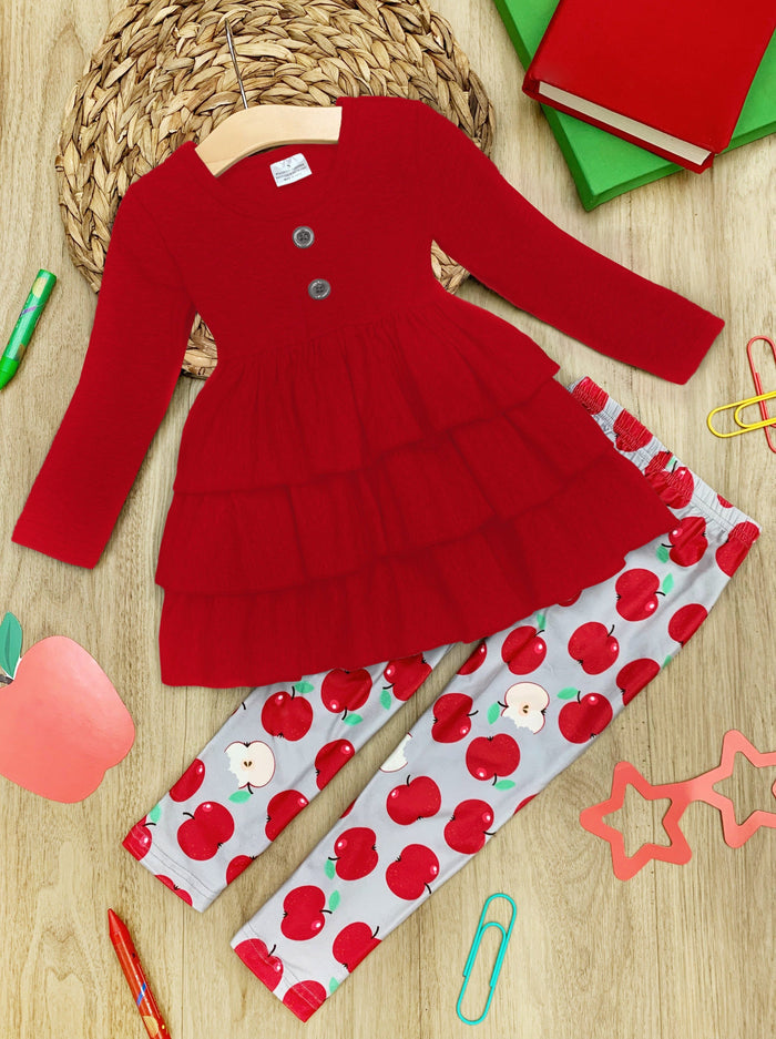 First Day of School | Tiered Tunic & Apple Leggings | Mia Belle Girls