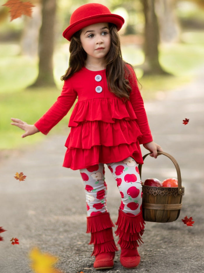 First Day of School | Tiered Tunic & Apple Leggings | Mia Belle Girls