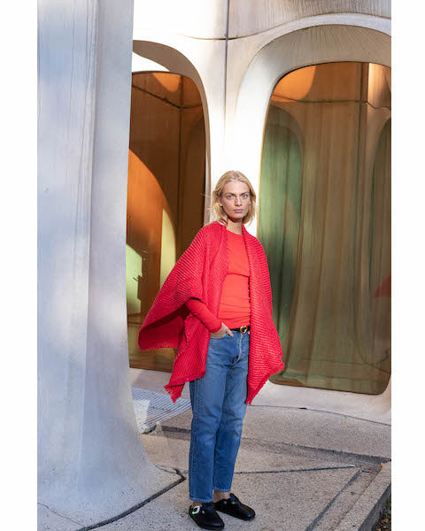 Woman wearing Wehve Ava:AN in concrete setting.
