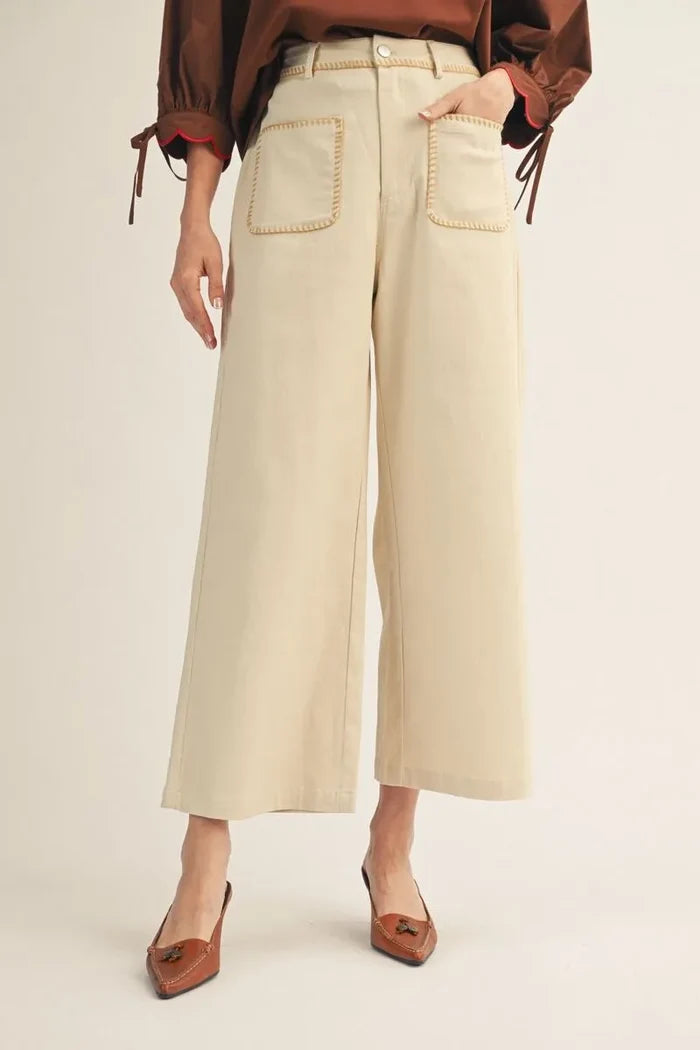 Beige High Waist Wide Leg Pants