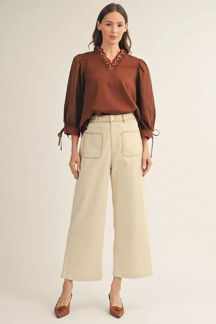 Beige High Waist Wide Leg Pants