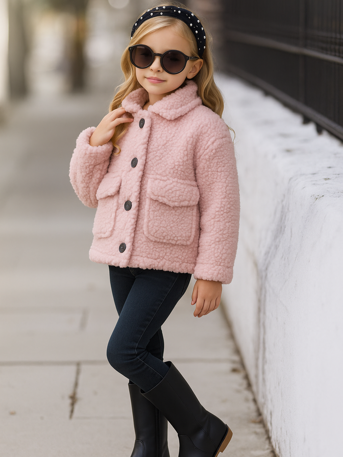 Big Teddy Vibes Plush Fleece Jacket Mia Belle Girls