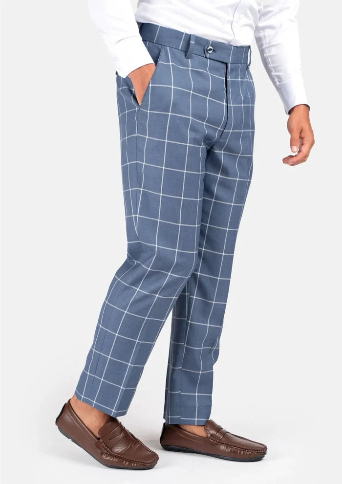 Blue Windowpane Pants - SARTORO