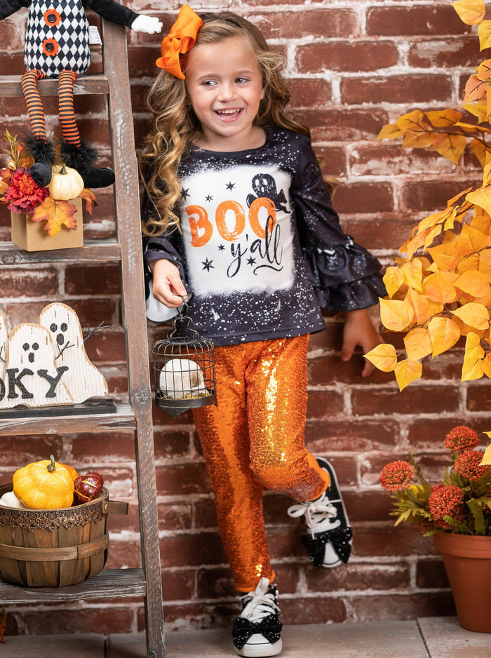 Girls Halloween Apparel | Toddlers Boo Y'all Top & Sequin Pants Set