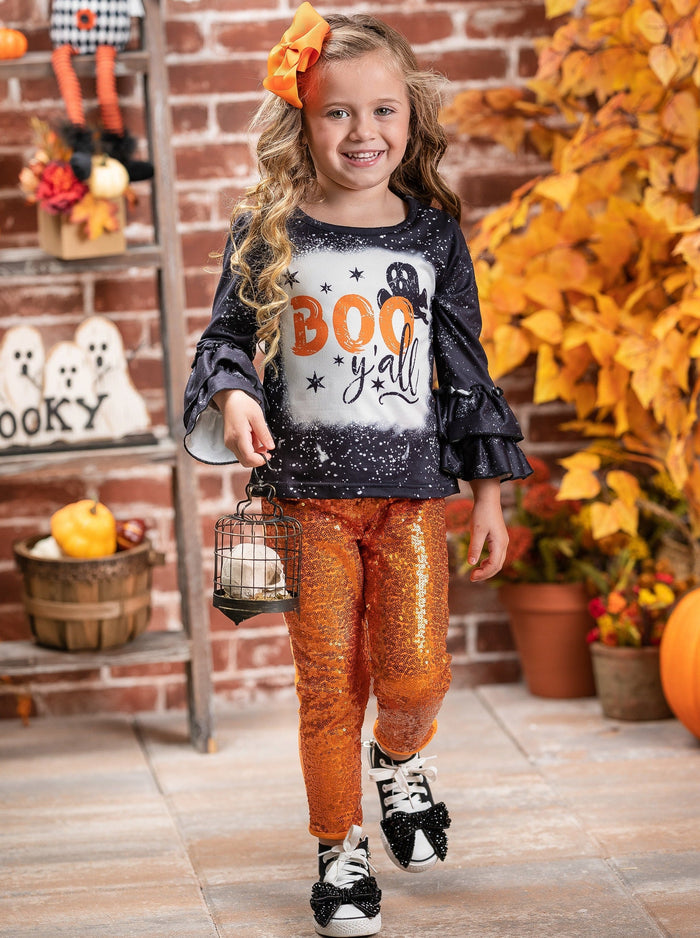 Girls Halloween Apparel | Toddlers Boo Y'all Top & Sequin Pants Set