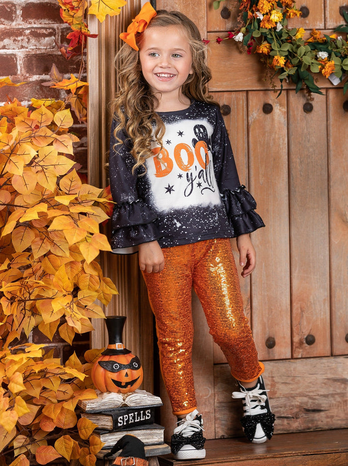 Girls Halloween Apparel | Toddlers Boo Y'all Top & Sequin Pants Set
