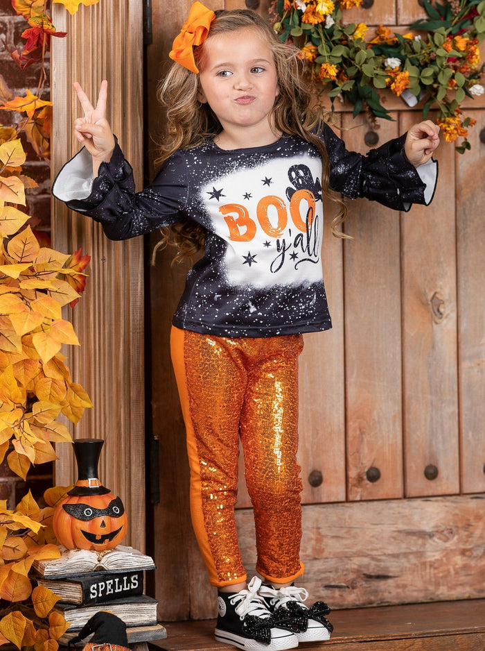 Girls Halloween Apparel | Toddlers Boo Y'all Top & Sequin Pants Set