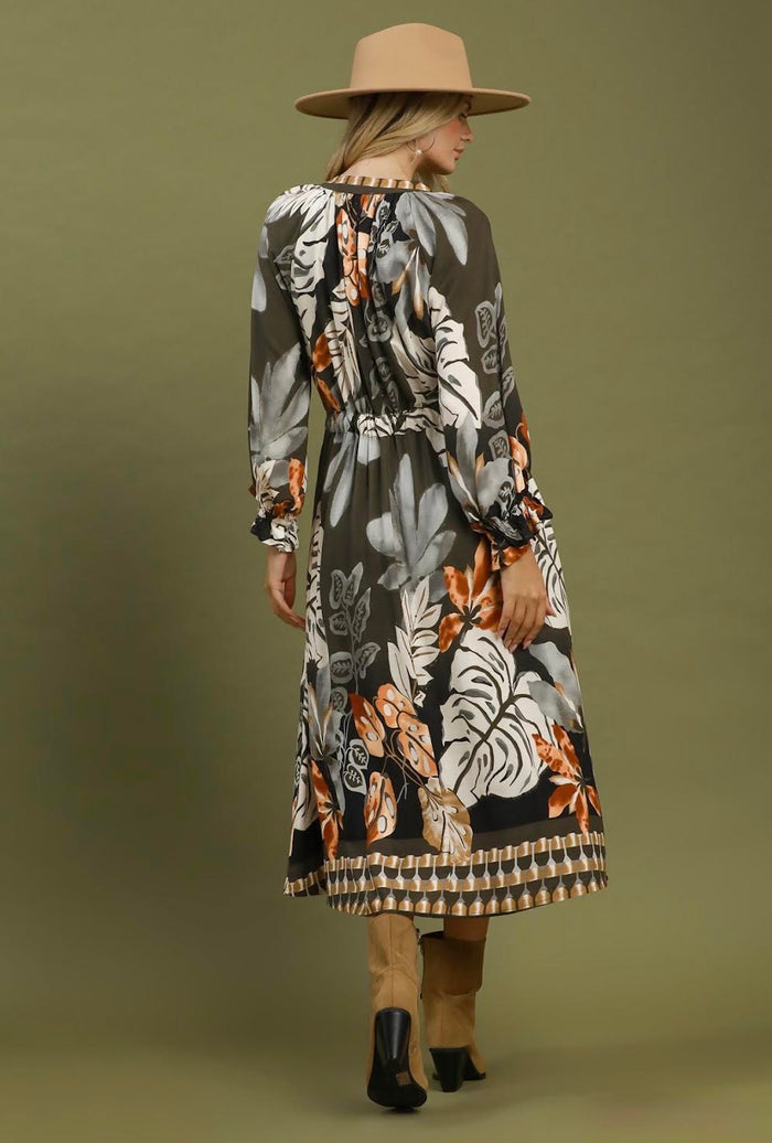 Border Print Midi Dress
