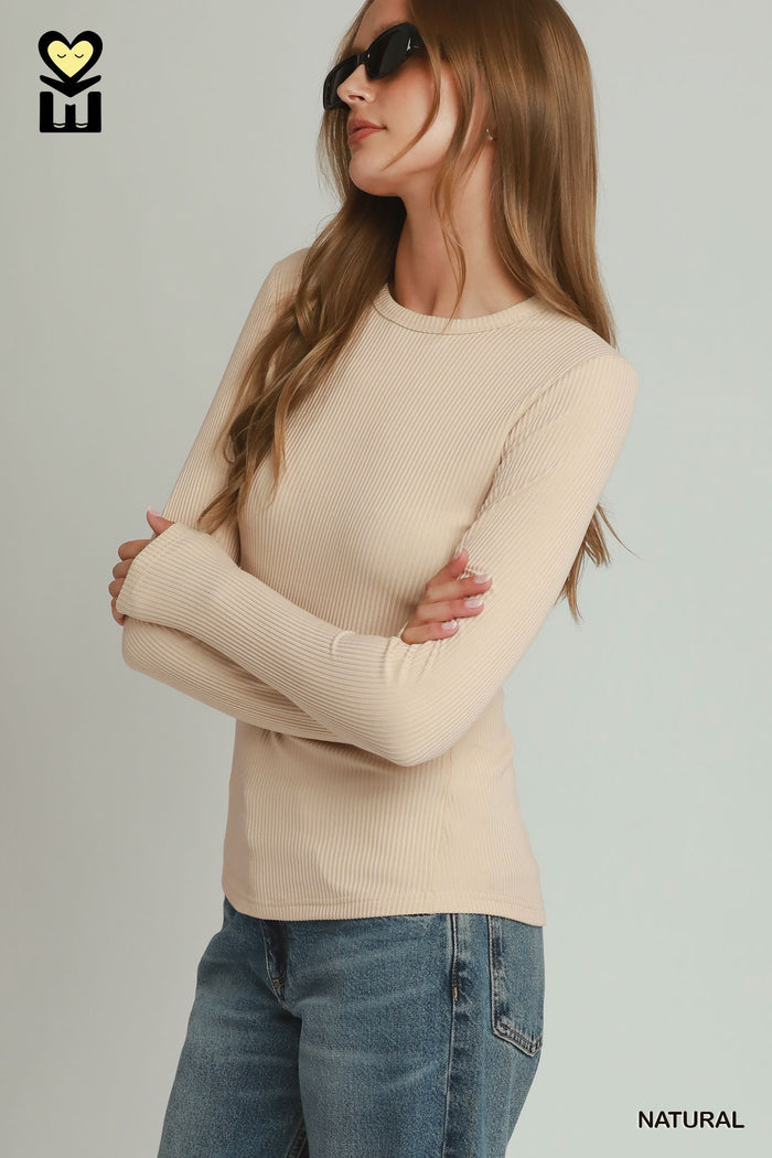 Brushed Rib Long Sleeve Knit Top | 2 Colors Available
