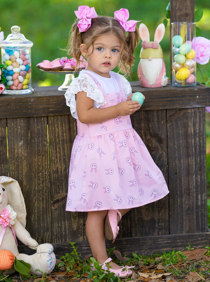 Mia Belle Girls Easter Dresses | Lace Sleeve Top and Overall Dress Set