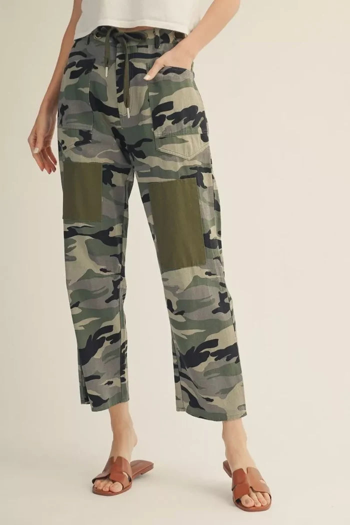 Camo Barrel Pants with Solid Patch
