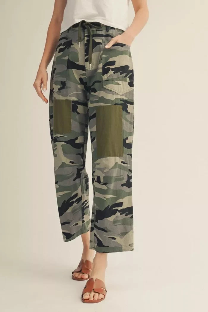 Camo Barrel Pants with Solid Patch