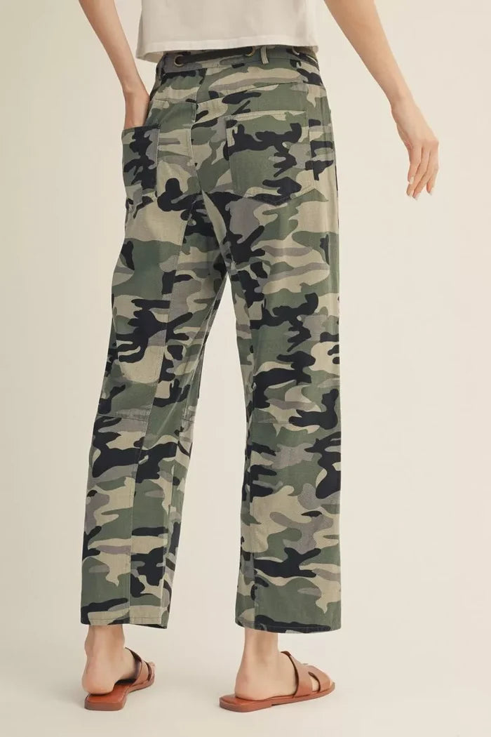 Camo Barrel Pants with Solid Patch
