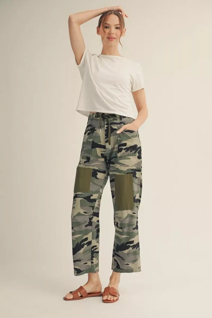 Camo Barrel Pants with Solid Patch