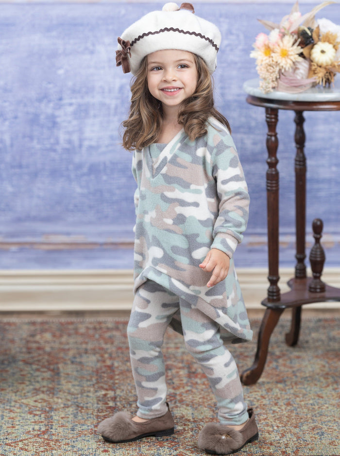 Girls Loungewear Microfleece Grey Camo Lounge Set - Mia Belle Girls