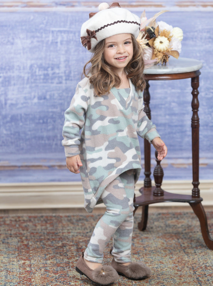 Girls Loungewear Microfleece Grey Camo Lounge Set - Mia Belle Girls