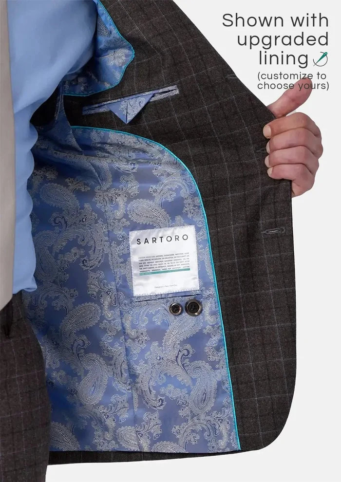 Montauk Cedar Brown Flannel Windowpane Suit - SARTORO