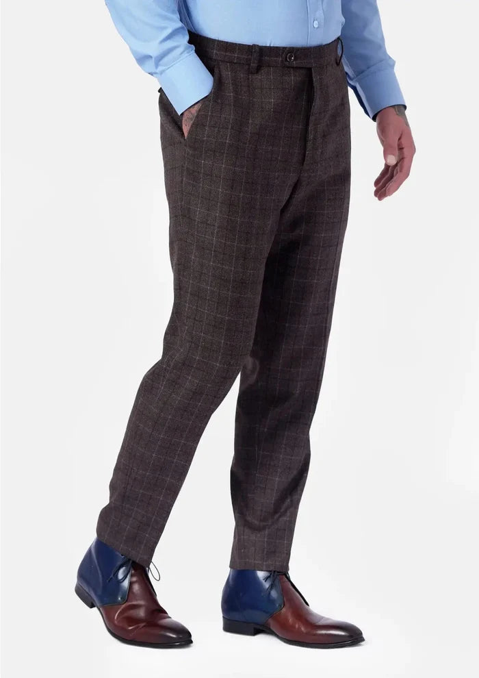 Montauk Cedar Brown Flannel Windowpane Suit - SARTORO