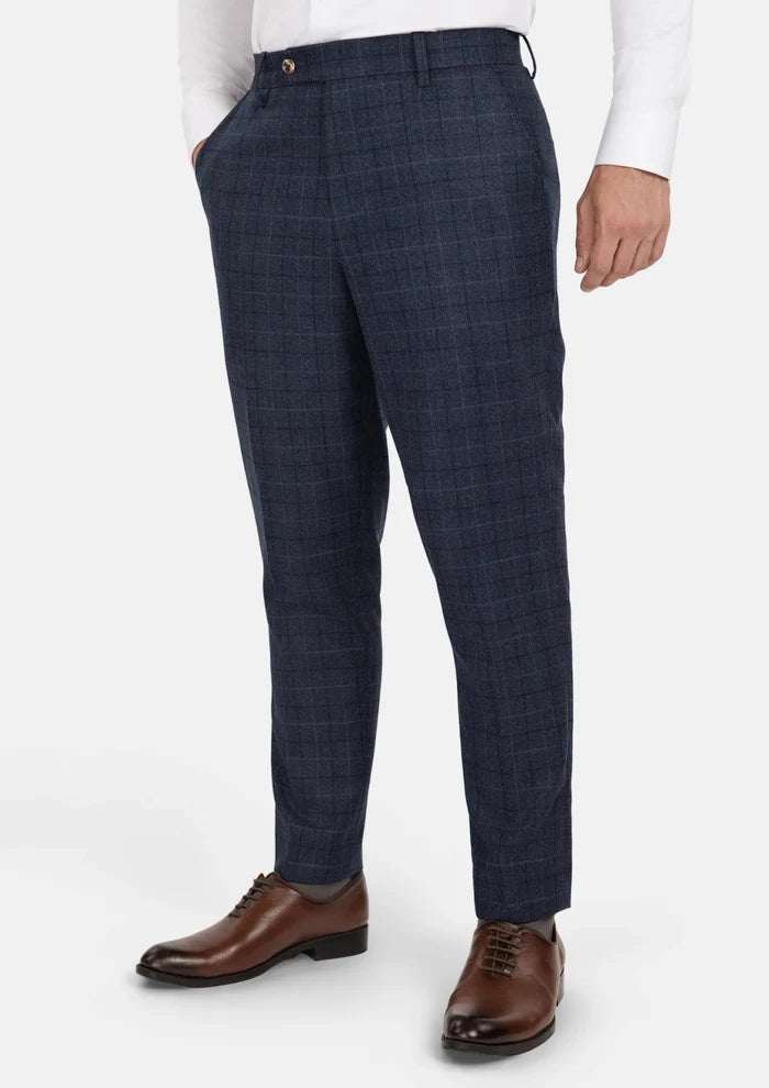 Charcoal Blue Check Flannel Pants - SARTORO
