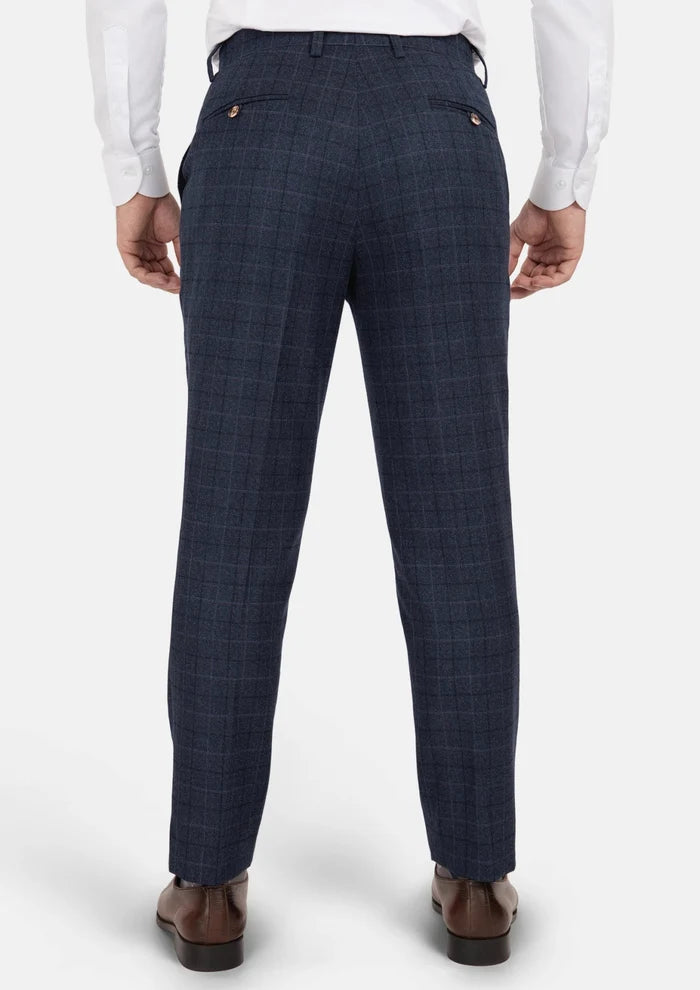Charcoal Blue Check Flannel Pants - SARTORO