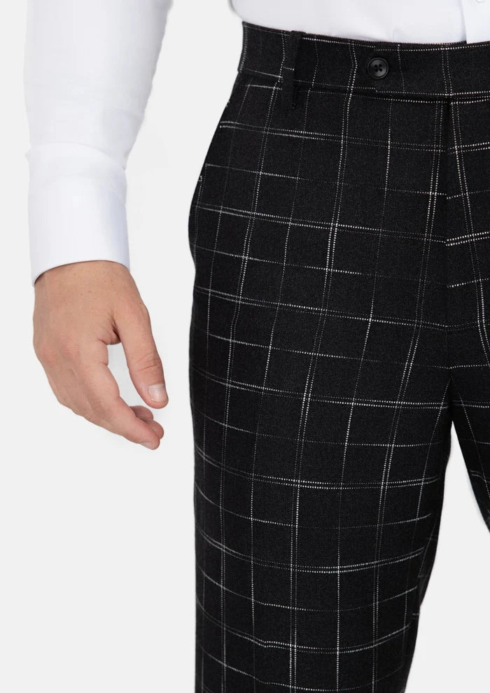 Charcoal Flannel Windowpane Pants - SARTORO