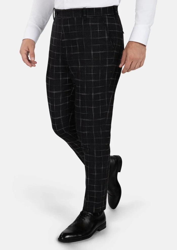 Charcoal Flannel Windowpane Pants - SARTORO