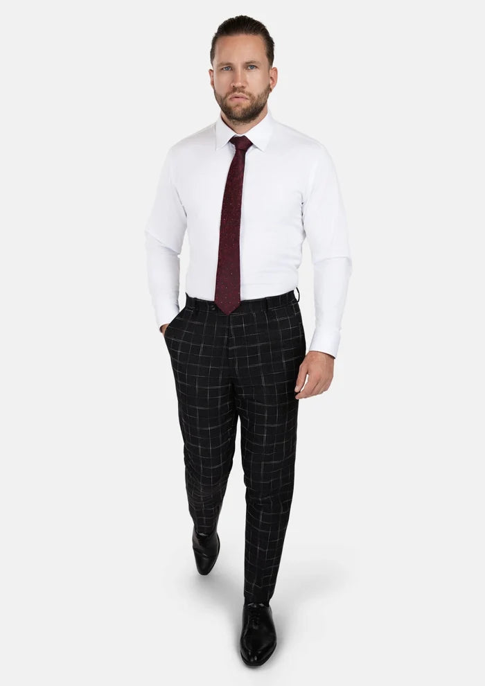 Charcoal Flannel Windowpane Pants - SARTORO