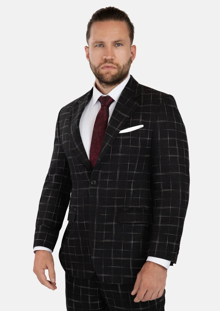 Astor Charcoal Flannel Windowpane Suit - SARTORO
