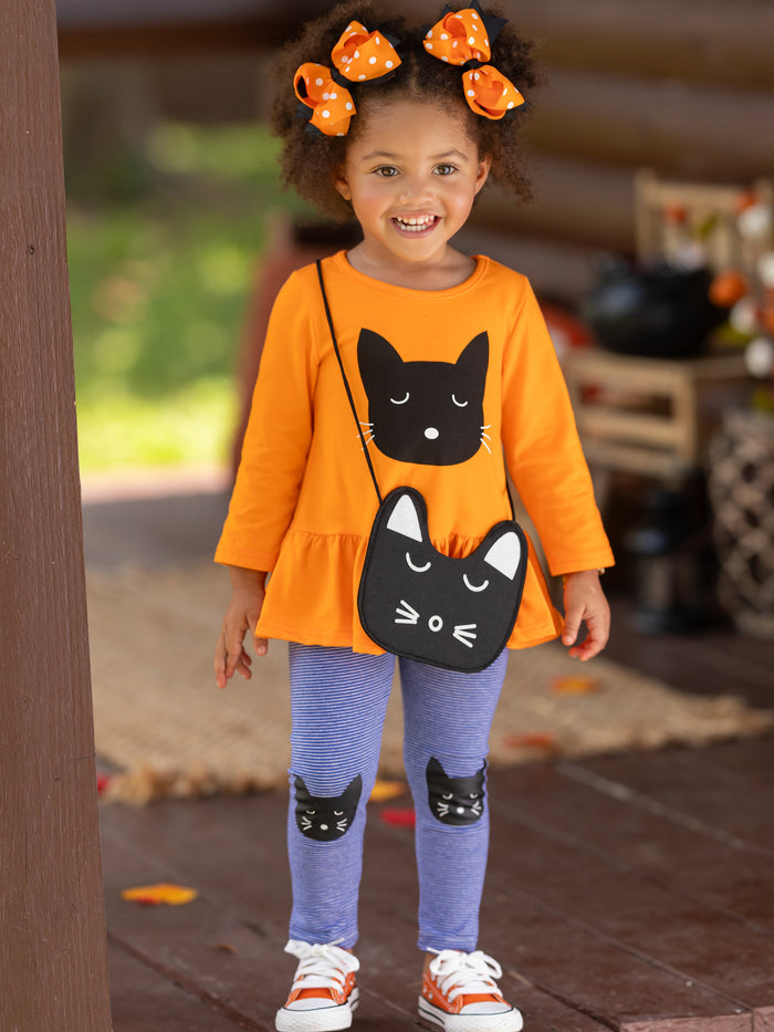 Girls Halloween Outfit | Cat Tunic & Legging Set - Mia Belle Girls