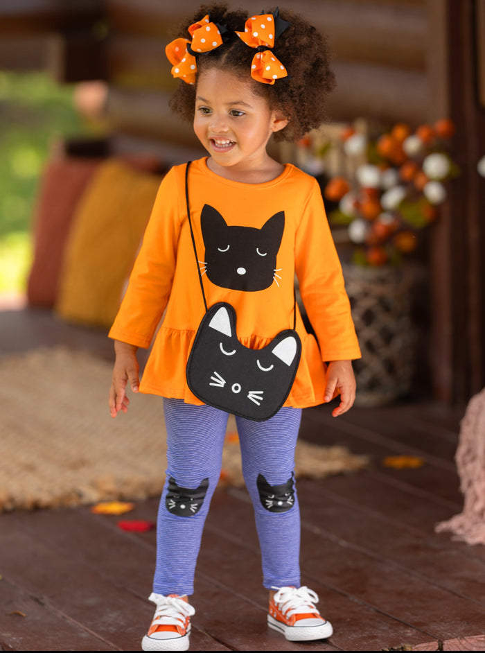 Girls Halloween Outfit | Cat Tunic & Legging Set - Mia Belle Girls