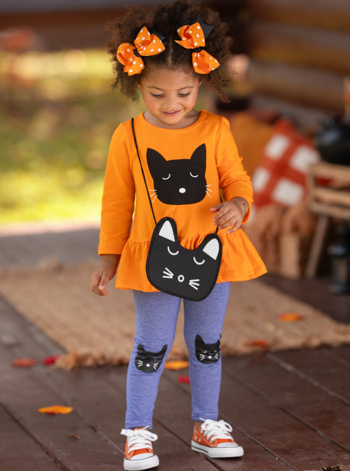 Girls Halloween Outfit | Cat Tunic & Legging Set - Mia Belle Girls