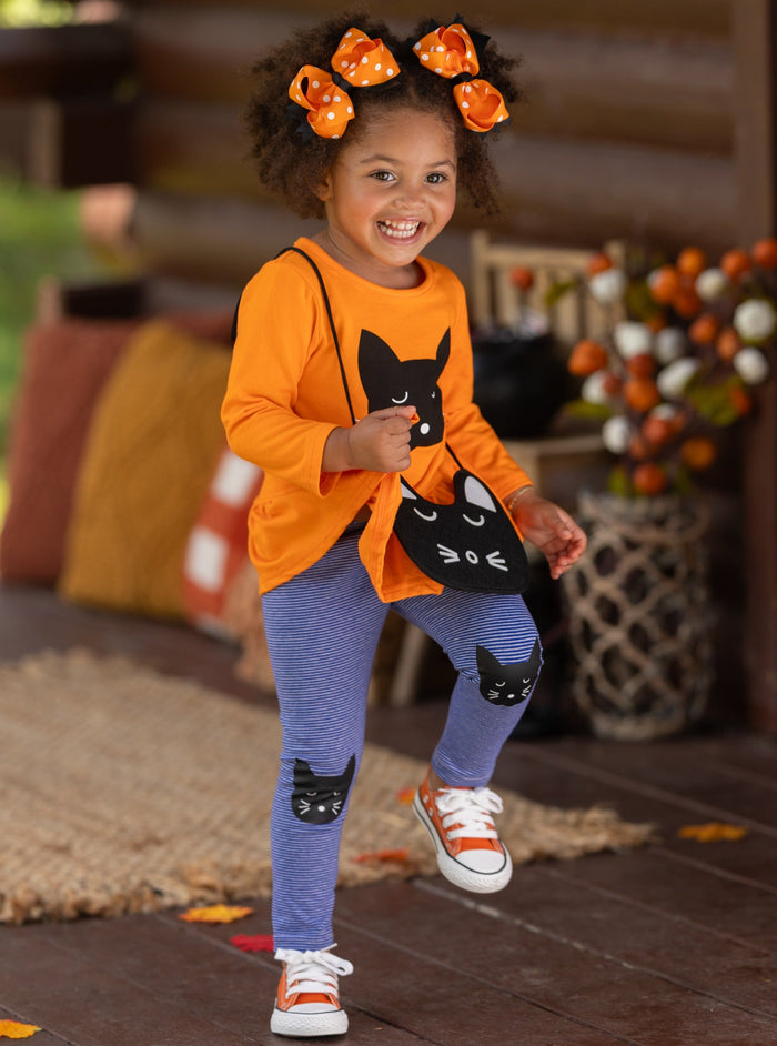 Girls Halloween Outfit | Cat Tunic & Legging Set - Mia Belle Girls