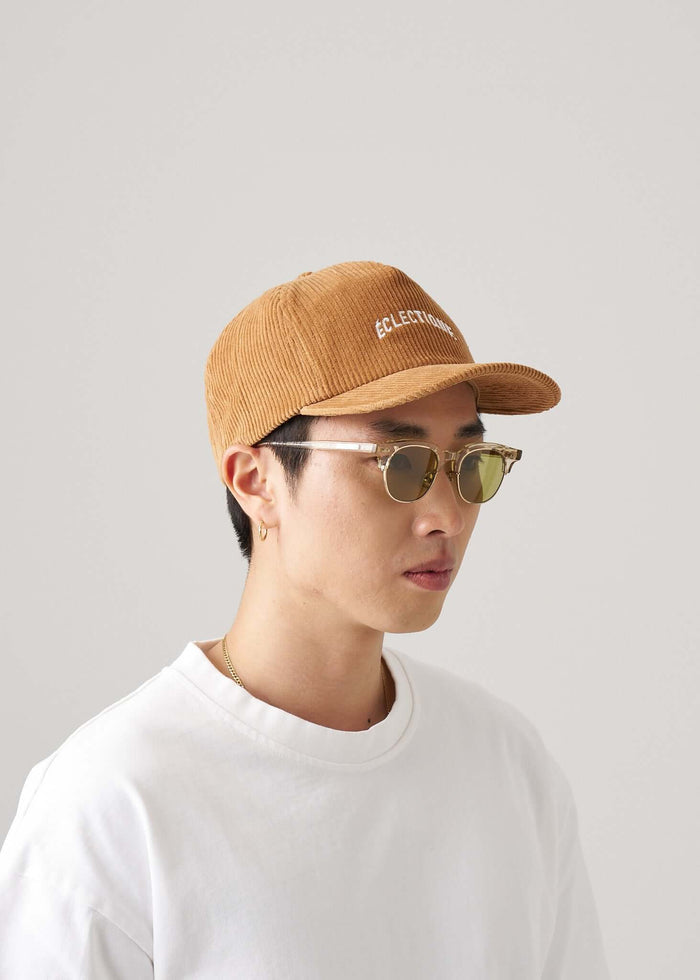 corduroy snapback hat in amber ash side angle showing texture