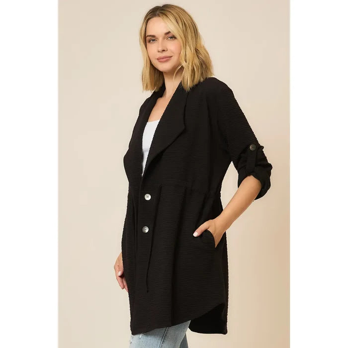 Crinkle Rib Texture Fold Sleeve Jacket