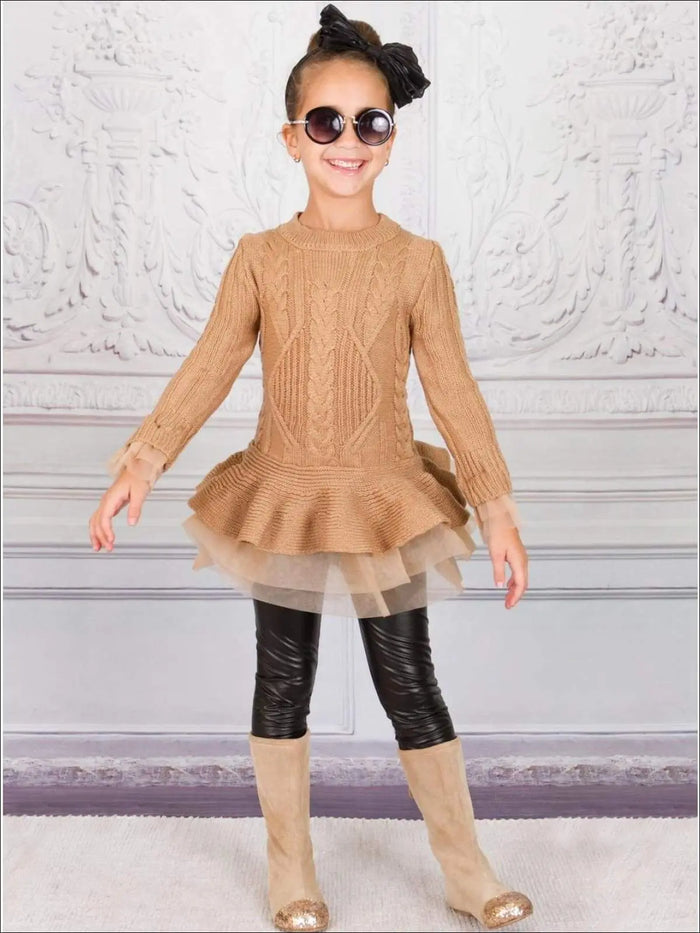 Cute Girls Sweaters | Cable Knit Peplum Tutu Sweater | Mia Belle Girls