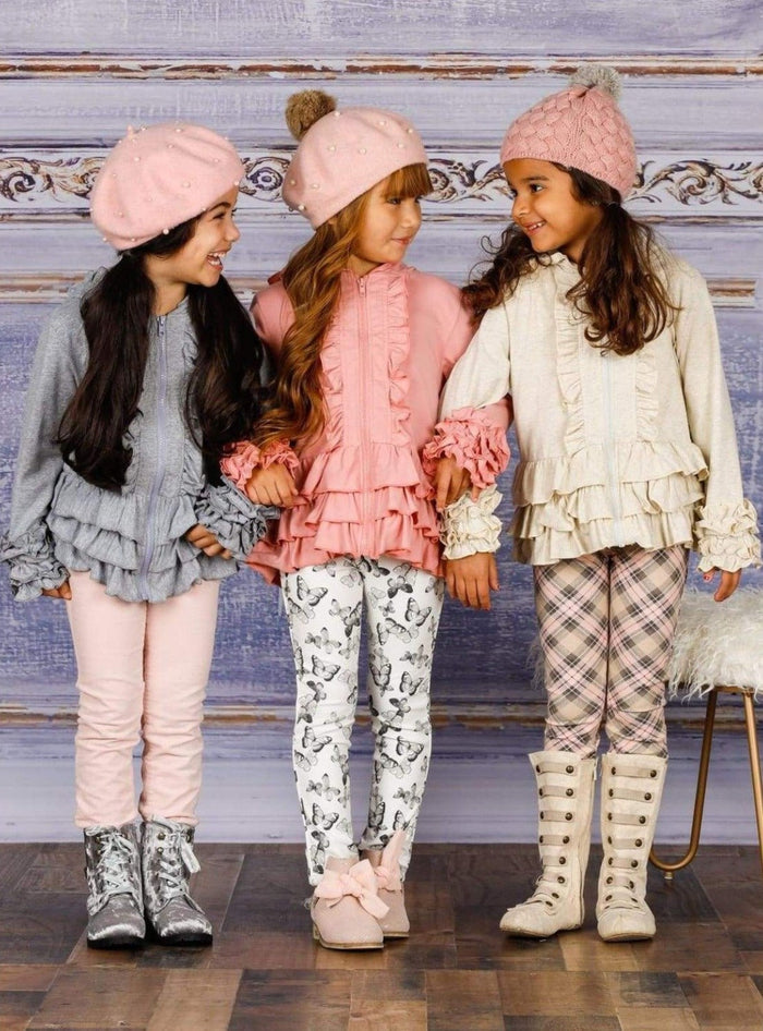 Kids Sweaters & Cardigans | Ruffled Hooded Cardigan | Mia Belle Girls