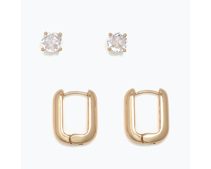 CZ Studs with Gold Huggie Earrings