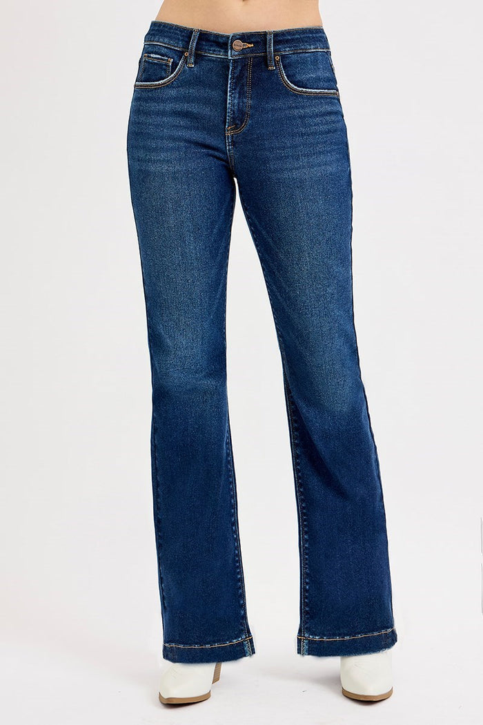 Dark Tummy Control Mid Rise Flare Basic Jeans