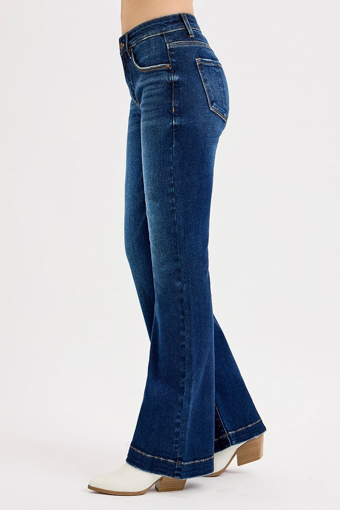 Dark Tummy Control Mid Rise Flare Basic Jeans