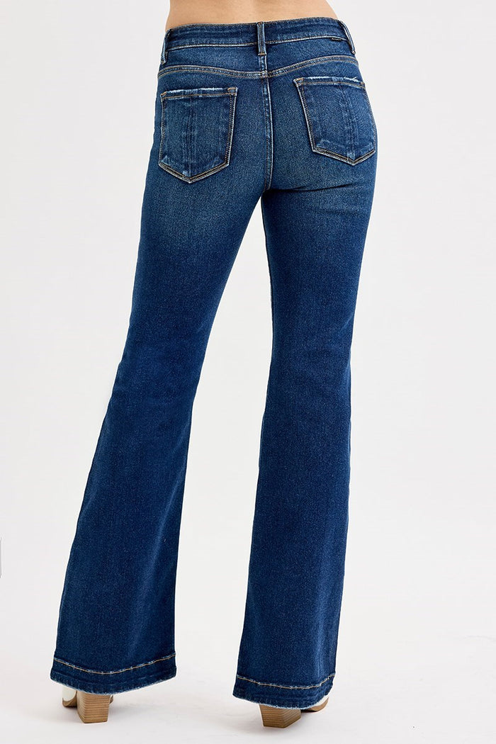 Dark Tummy Control Mid Rise Flare Basic Jeans